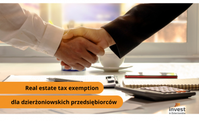 Real estate tax exemption for Dzierżoniów entrepreneurs. Handshake. Invest in Dzierżoniów logo.