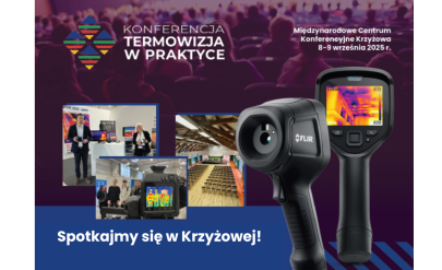 Konferencja w Krzyżowej. Termowizja w praktyce. Zastosowano grafikę dekoracyjną.