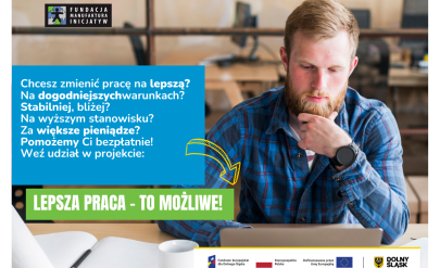 Lepsza praca to możliwe. Projekt Fundacji Manufaktura Inicjatyw. Mężczyzna siedzący przed laptopem.