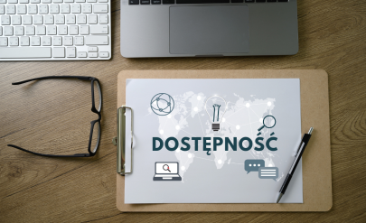 Grafika z napisem „Dostępność” oraz ikonami symbolizującymi technologie cyfrowe i komunikację