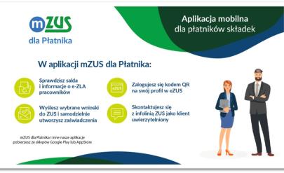 ZUS graphic presenting some of functionalities of the new app.