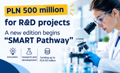 Graphic announcing the new „Ścieżka SMART” call for R&D projects – PLN 500 million available.