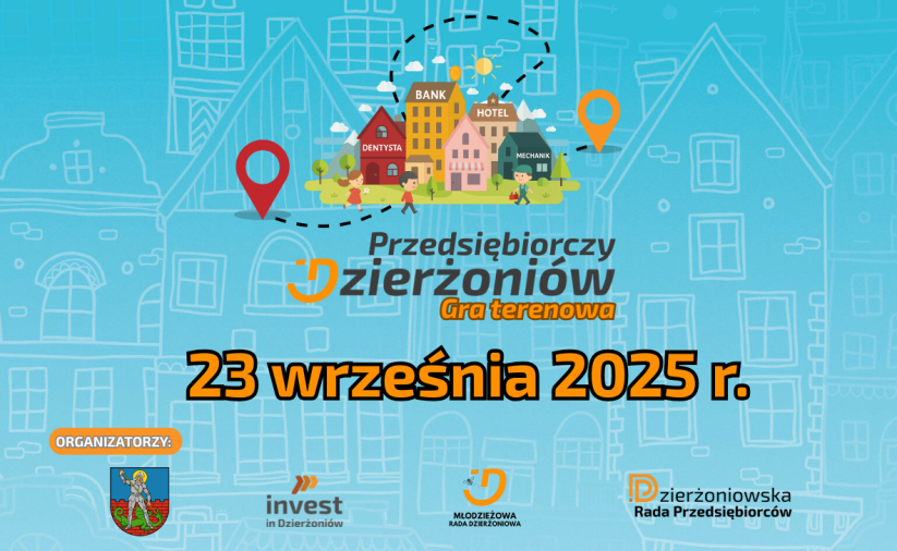 Przedsiębiorczy Dzierżoniów - gra terenowa. 23 września 2025 r. Zastosowano grafikę dekoracyjną.
