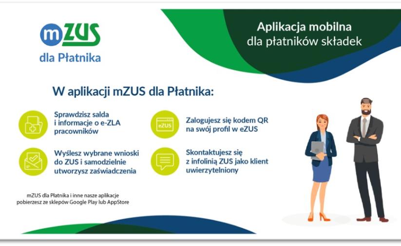 ZUS graphic presenting some of functionalities of the new app.