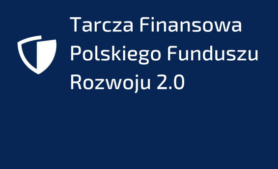 Obraz przedstawia granatowy slajd z napisem Rusza Tarcza Finansowa Polskiego Funduszu Rozwoju 2.0