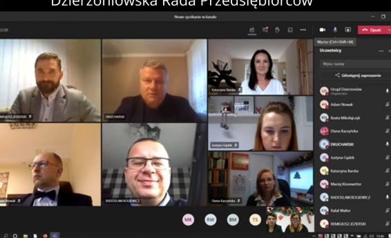 Screenshot of members of Dzierżoniów's Council of Entrepreneurs during a remote meeting
