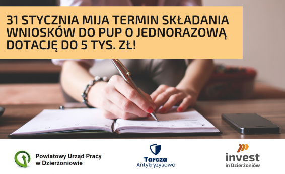 31 stycznia Mija termin składania wniosków do PUP o jednorazową dotację do 5 tys. zł!