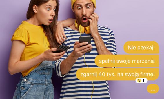Plakat informacyjny projektu Moja Firma, dotyczący bezzwrotnych dotacji na rozpoczęcie działalności gospodarczej dla osób w wieku18-29 lat