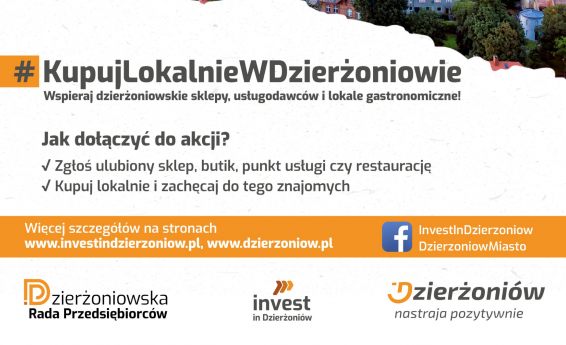 Plakat Kampanii Kupuj lokalnie w Dzierżoniowie, zawiera informacje określone w artykule