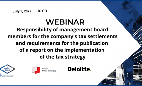 Responsibility of management board members for the company's tax settlements and the requirements for the publication of a report on the implementation of the tax strategy - free webinar!