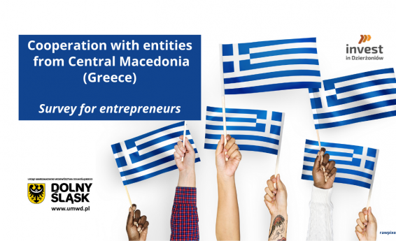 Cooperation with entities from the region of Central Macedonia (Greece) - Survey for entrepreneursHands with Greek flags inscription