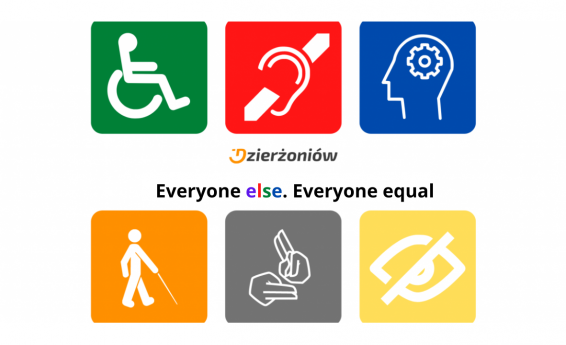 Day of People with Disabilities.Everyone else. Everyone equal.In the background, symbols with types of disabilities.