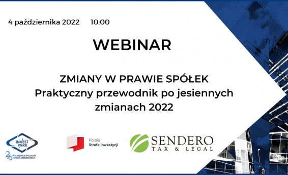 Plakat informujący o webinarze Zmiany w prawie spółek. Zawiera informacje zgodne z treścią artykułu.