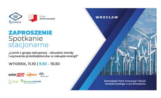 Plakat informujący o spotkaniu “Lunch z grupą zakupową – aktualne trendy i wyzwania przedsiębiorców w zakupie energii”.