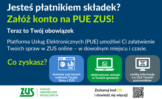 Pakat informujący o obowiązku założenia Platformy Usług Elektronicznych ZUS