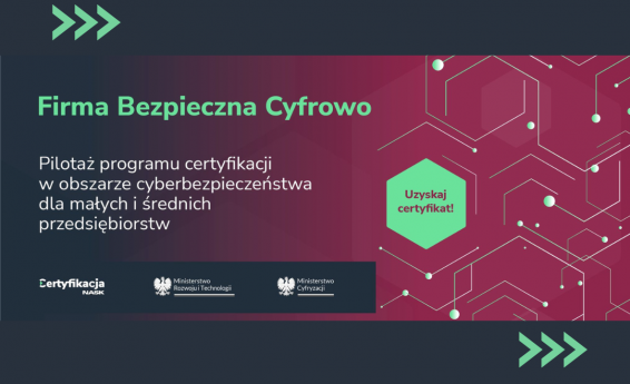 Napis Firma Bezpieczna Cyfrowo na bordowym tle.