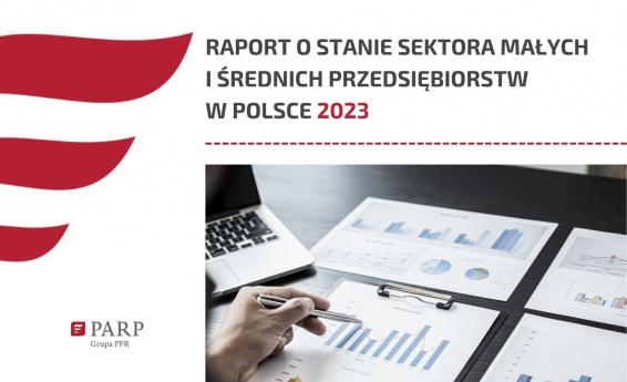 Napis Raport o stanie sektora małych i średnich przedsiębiorstw w Polsce 2023, logo Polskiej Agencji Rozwoju Przedsiębiorczości.