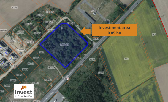 We have a section with a marked investment area of ​​0.85 hectares. Invest in Dzierżoniów logo.