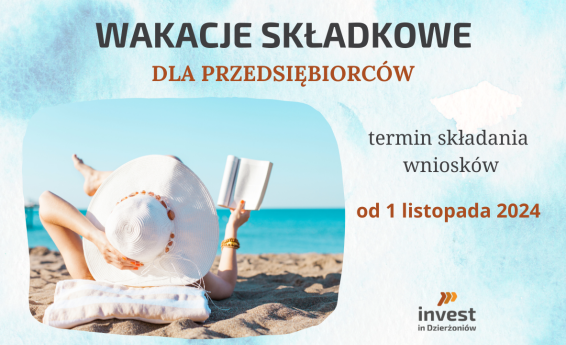 Wakacje składkowe dla przedsiębiorców. Termin składania wniosków od 1 listopada 2024. Logo Invest in Dzierżoniów.