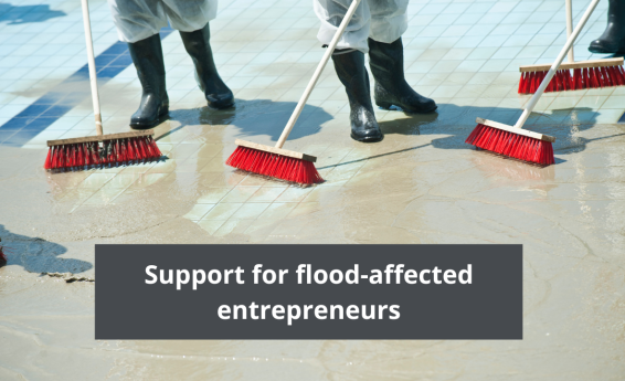 Support for entrepreneurs affected by the flood. Workers clean up after the flood.