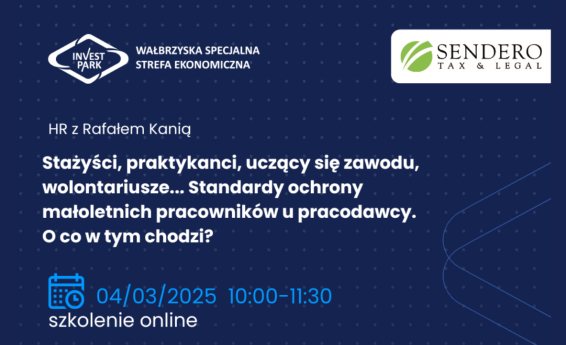 Napis na granatowym tle Stażyści, praktykanci uczący się zawodu, wolontariusze… Standardy ochrony małoletnich pracowników u pracodawcy. O co w tym chodzi?