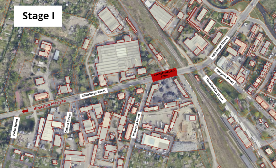 A view of a section of the map showing the site of the reconstruction of Kilińskiego Street