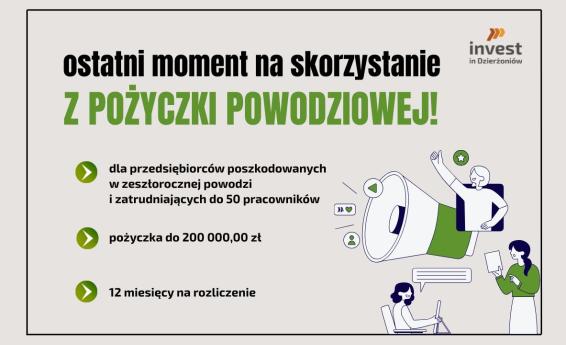 Ostatni moment na skorzystanie z pozyczki powodziowej. Zastosowano grafikę dekoracyjną.