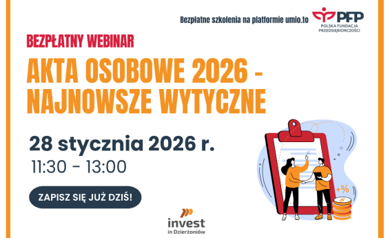 Grafika dekoracyjna informująca o webinarze: Akta osobowe 2026 - najnowsze wytyczne