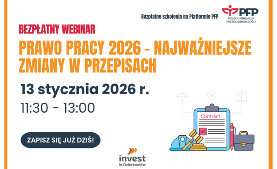 Grafika dekoracyjna promująca webinar: Prawo pracy 2026 - najważniejsze zmiany w przepisach
