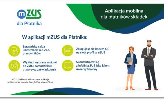 ZUS graphic presenting some of functionalities of the new app.