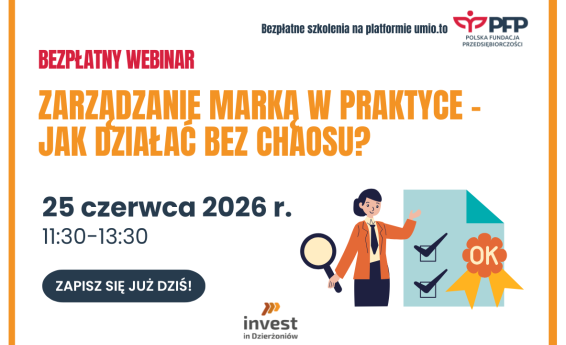 grafika ozdobna informująca o szkoleniu Zarządzanie marką w praktyce- jak działać bez chaosu?