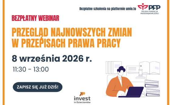 Grafika dekoracyjna informująca o webinarium "Przegląd najnowszych zmian  w przepisach prawa pracy"