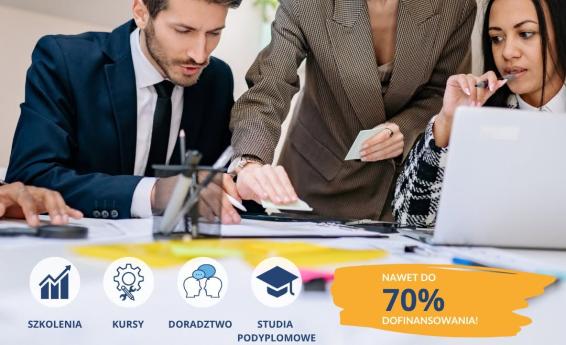 Plakat informujący o dotacjach na usługi rozwojowe dla dolnośląskich firm
